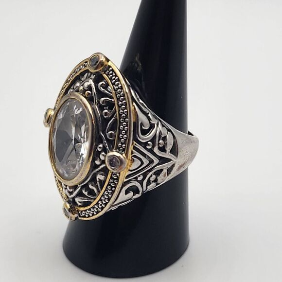 18K GE Silver Tone & Clear CZ Ring (9) - Picture 2 of 8